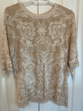 Solitaire Beige Top with Cream Embroidered Overlay